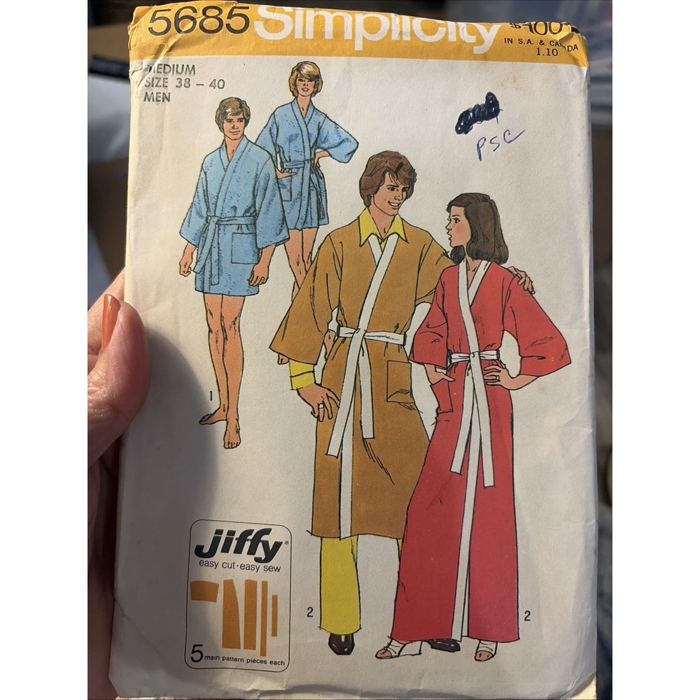 Vintage 70s Simplicity 5685 Kimono Robe Sewing Pattern Unisex Mens Womens Med